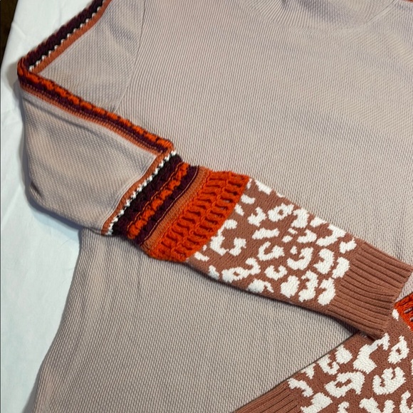 Free People Cream and Orange Cowl Neck Sweater with Geometric Pattern - Picture 4 of 12